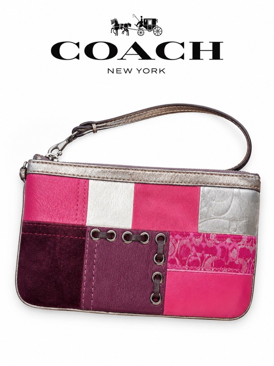 Coach Handbags - Coach Pink & Silver Patchwork Wristlet,holiday limited edition Y2K NWOT,dustbag
